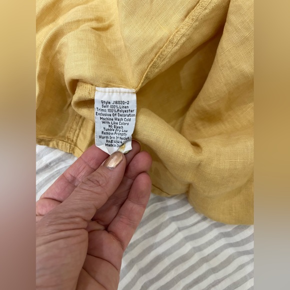 JOHNNY WAS EMBROIDERED EYELET YELLOW LINEN 100% WOMAN TUNIC SIZE US L - Picture 5 of 5